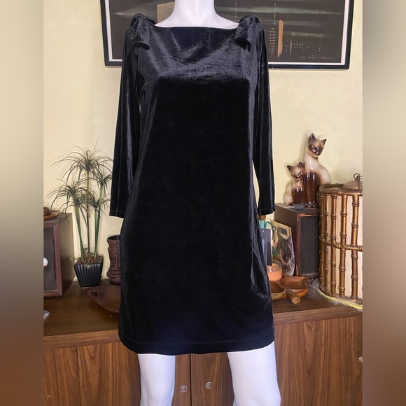 New French connection mini black velvet bow dress cocktail mod classic beauty - Picture 9 of 9
